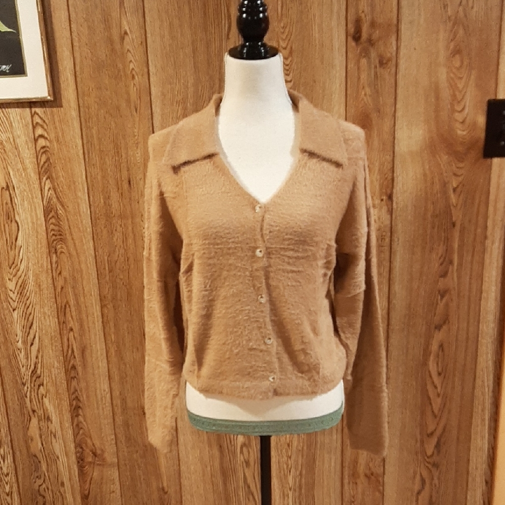 🥀NWT/NWOT Promesa Brown Fuzzy Collared Cardigan (S)🥀